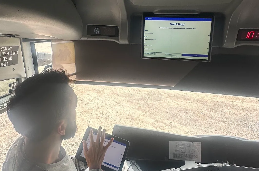 The NextStop Driver App connects to the coach’s existing Bosch multimedia equipment through HDMI.