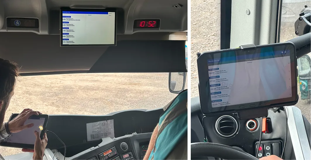 NextStop passenger information displayed through the coach’s existing onboard screen.